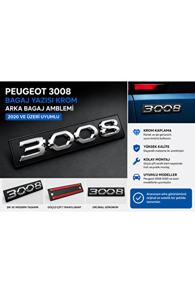 İthal Peugeot 3008 Bagaj Yazısı Krom Arka Bagaj Amblemi 2020 ve Üzeri Uyumlu
