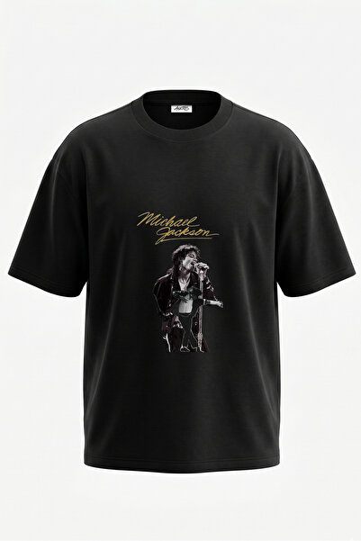Anetos Michael Jackson_9 Dizajn, pamučna crna oversize majica sa štampanim le...