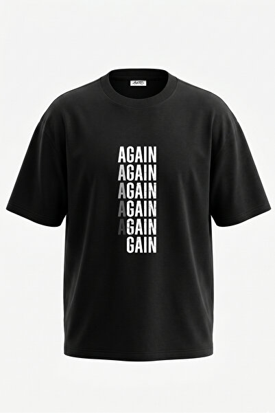 Anetos Tricou oversize negru din bumbac cu imprimeu pe spate Again Grunge Design