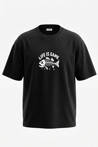 Anetos Tricou oversize negru din bumbac cu imprimeu pe spate Game Over Fish D...