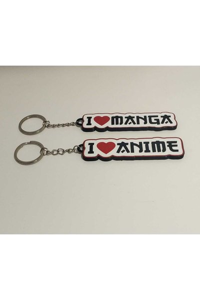 3D Layshop Set of 2 I Love Anime and Manga Written Keychains - Couple and Kanka Combination 3D Bag Ornament (11X3 cm)