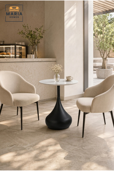 MARIA HOMES Modern Round Café Table Pedestal Dining Table Bistro Table for Co...