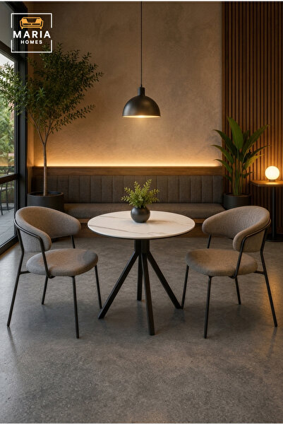 MARIA HOMES Modern Round Dining Table Marble Look Top Café Table Restaurant T...