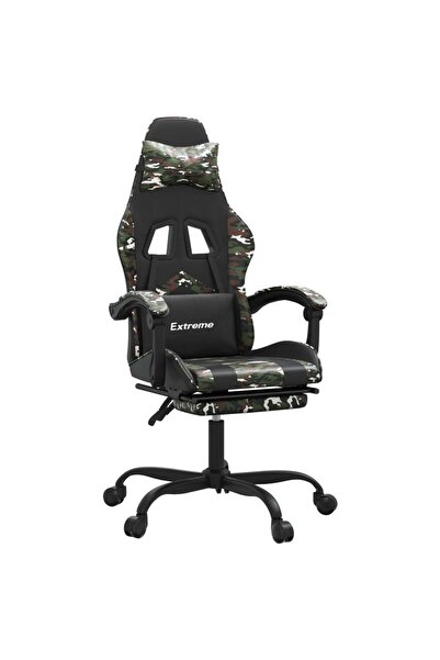 vidaxl Scaun de gaming cu suport picioare, negru/camuflaj, piele