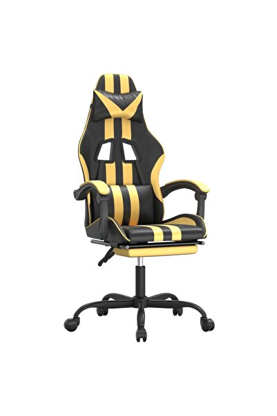 vidaxl Scaun de gaming pivotant/suport picioare negru/auriu piele