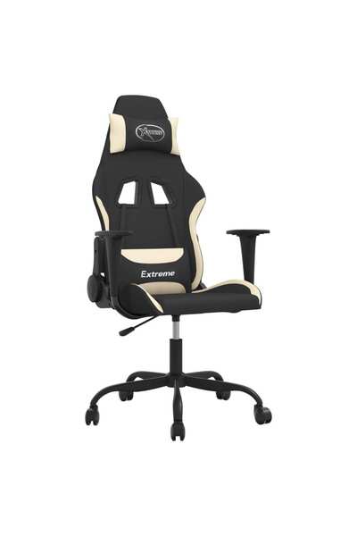 vidaxl Scaun de gaming cu masaj, negru și crem, material textil