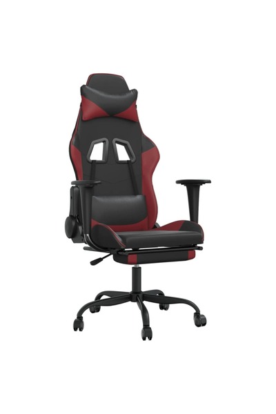 vidaxl Scaun de gaming cu suport picioare, negru/roșu vin, piele