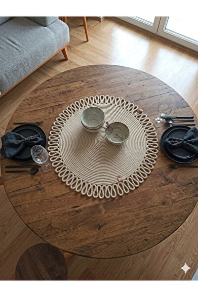 ENA Covoraș decorativ din frânghie de iută - Covoraș rotund modern - Față de ...