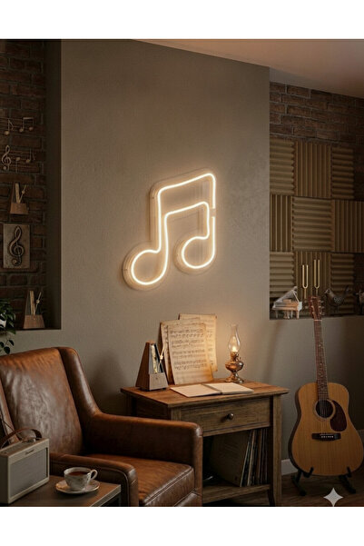 STUDYO YORA Sıcak Beyaz Müzik Notası LED Neon Tablo | Aydınlatmalı Müzik Tema...