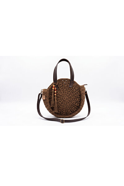 JADDA Handmade Daily Knitted Hand Shoulder Bag Paper String Dark Brown Round