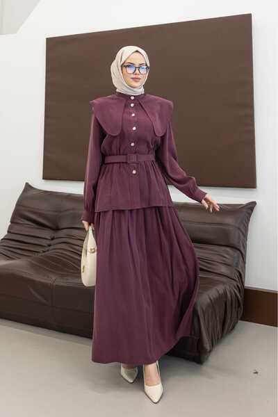 MYGİYİMİSTANBUL BEBEK YAKA KEMERLİ PREMİUM TENCEL KUMAŞ TUNİK ETEK TAKIM