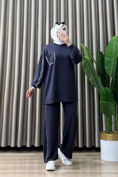 mercan moda ЕЛАНУР ТАКИМ Костюм с хиджаб от кристален плат, с джобове, елегантен