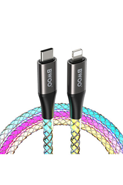 Bwoo Cablu de încărcare USB-C la USB-C iluminat RGB, 27W, 2 m