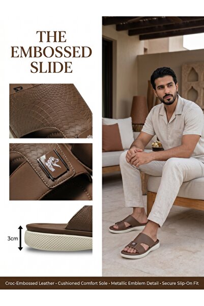 Khayrat Slipper Unique Italian Designed Men Crocodile Pattern Slides 3cm Plat...