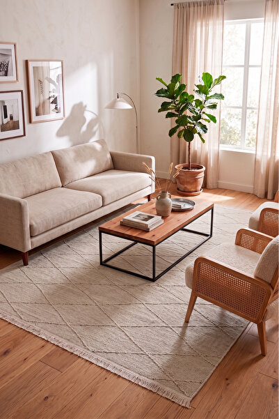 Samira Anadolu Kilim Bej Dokuma Kaymaz Taban Yıkanabilir Salon Halısı Yolluk ...