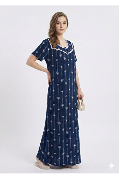 Noom Nightwear Women's Floral Print Long Nightgown Short Sleeve Sleep Dress C...