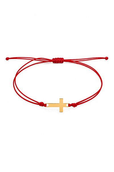 Fara brand Brățară cu șnur roșu și element cruce din aur galben 14k