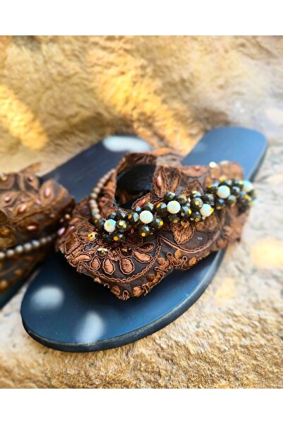 Handmade Δερμάτινα Σανδάλια Κρυστάλλινα Σοκολατί