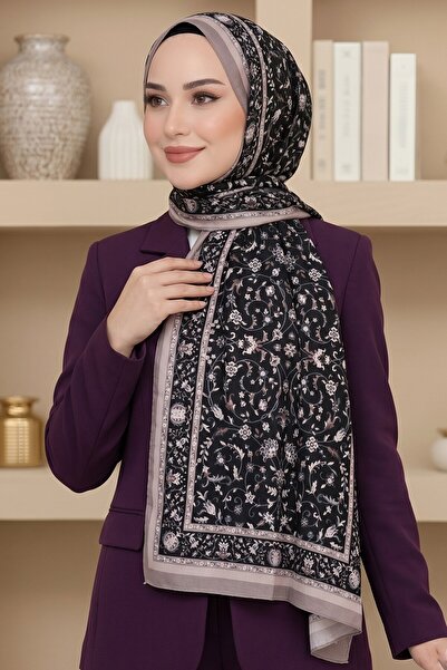 hadiora Women's Black Powder Floral Patterned Soft Shawl