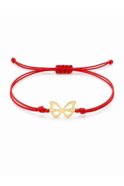 Fara brand Brățară cu șnur roșu și element fluture din aur galben 14k