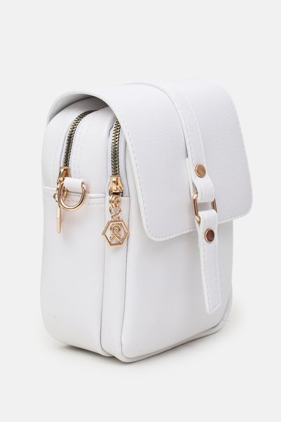 Maslan Bags Women's White Covered 2-Compartment Zippered Crossbody and Shoulder Bag 22X16 cm