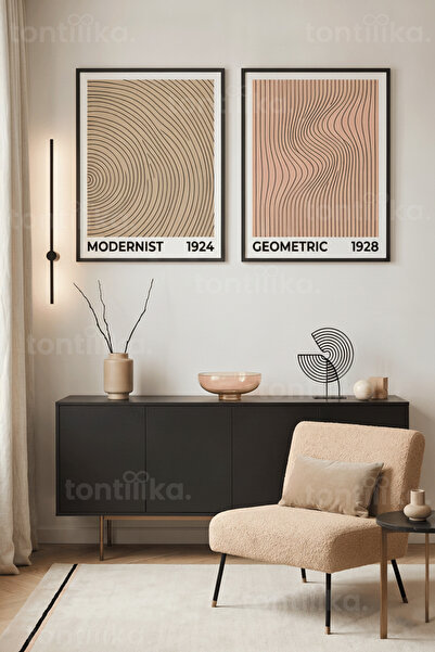 Tontilika Σετ ζωγραφικής μοντέρνας γεωμετρικής τέχνης 2 τεμαχίων με ξύλινο πλ...