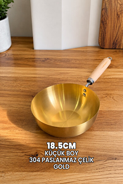 Destpak (18.5cm) Gold Pan (Small) - Japanese Style Gold Wok Pan - Full Round ...