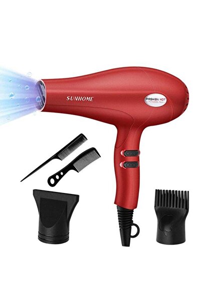 Sunhome مجموعة مجفف شعر احترافية من 5 قطع، 1800 واط، أحمر/أسود، 240 مل