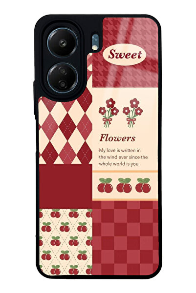 Spoyi Xiaomi Redmi 13 C Kirazlı Kırkyama Tasarımlı Glossy Telefon Kılıfı