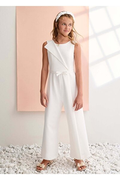 Abel & Lula Mayoral Abel Lula Girls' Belted Evening Dress Jumpsuit White