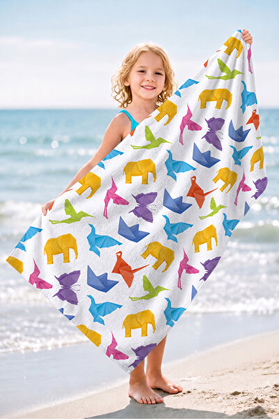 Evimde Bambaşka Dečiji peškir za plažu sa origami figurama životinja - šareni...