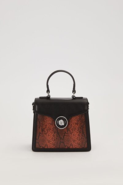 Levidor Black Square Form Snake Leather Model Handbag