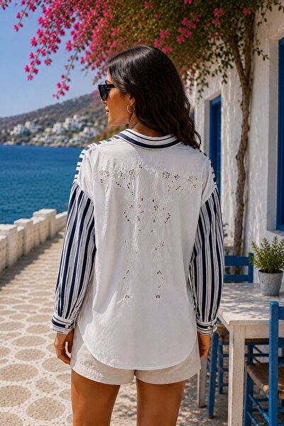 yb yağmur butik Striped Shirt with Scallop Detail on the Back