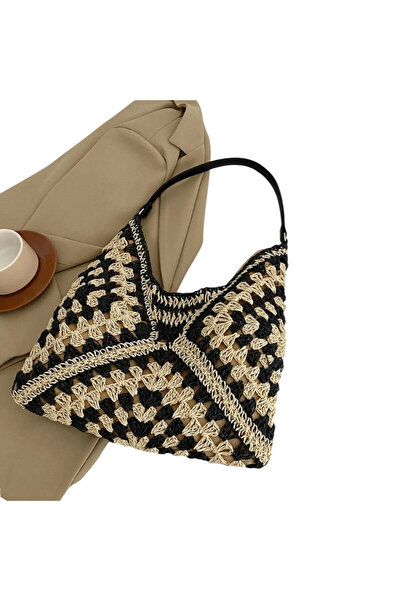 OEM Women's bag, crochet, black with gold, 35x30cm