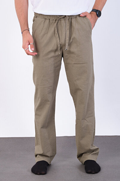 FRANKNESS JNS Men's Baggy Fit Linen Fabric Elastic Waist Comfortable Cut Pants