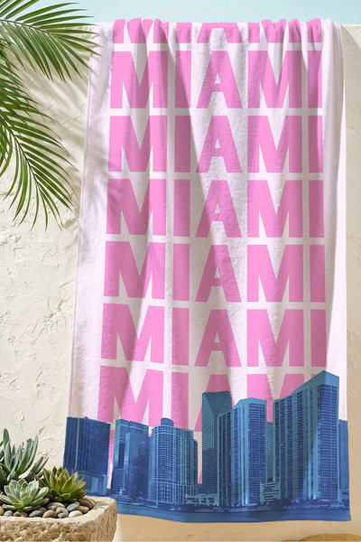 Evimde Bambaşka Prosop de plajă cu tematică americană cu inscripții Miami - P...
