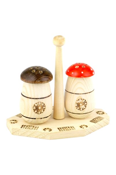 Ceramica Martinescu Set solnita si pipernita lemn – design ciuperci cu suport...