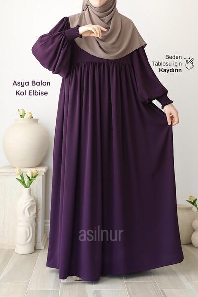 ASİLNUR Asya Balloon Sleeve Dress Plum