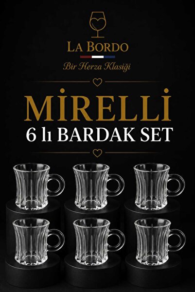 Herza House Mirelli Mug Set of 6 Glass Tea and Coffee Cups with Handles - 160 ml