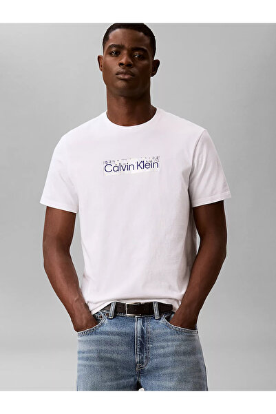 Calvin Klein Erkek Normal Kesim Yuvarlak Yakalı Logo Baskılı Kısa Kollu Beyaz...