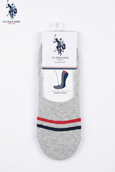 U.S. Polo Assn. Erkek Babet Çorap Gri Çizgili Silikon Destekli Görünmez Çorap