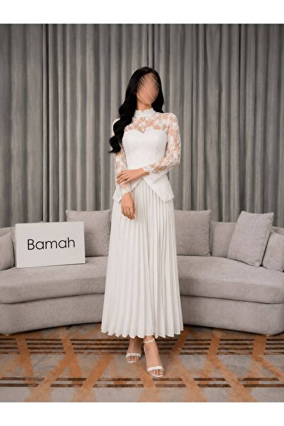 Bamah فستان ابيض دانتيل راقي