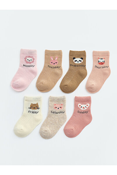 LC Waikiki Nevavm Farkıyla Lcw Baby Pink Printed 7 Pack Baby Girl Socks