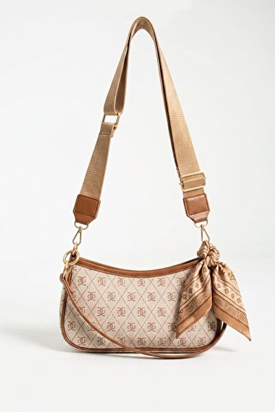 vagues Women's Hand and Shoulder Bag with Scarf Detail