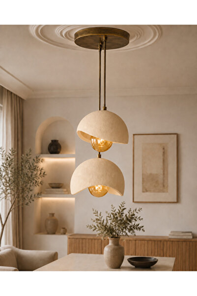 Ferisa Home Ampul HEdiye Beton Krem Eskitme Pinterest 2'Li Sarkıt Avize Bohem...