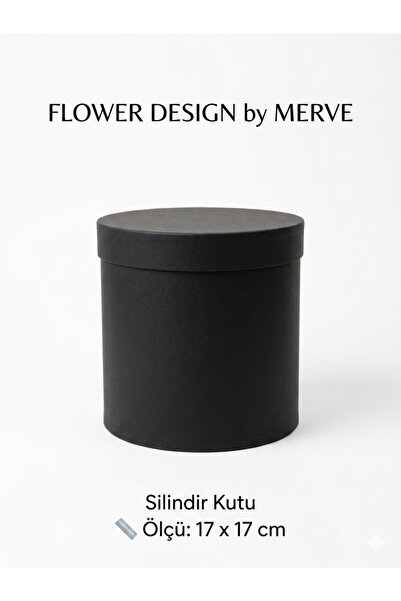 Flower desıgn by Merve Siyah Silindir Hediye Kutusu 17x17 cm | Çiçek Kutusu &...