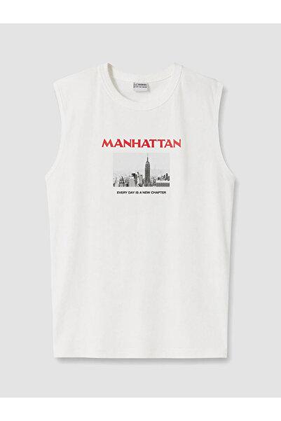 LC Waikiki White Crew Neck Manhattan Printed Boys' Tank Top