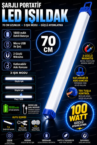 nelerbulurum 70 Cm Şarjlı 100Watt Kancalı Mıknatıslı 3 Modlu 1800mAh Akvaryum...