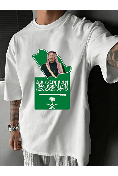 SAUDI قميص قطني 100% للرجال والنساء - تي شيرت فضفاض بياقة دائرية وأكمام قصيرة...