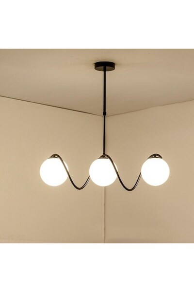 Cojom Candelabru Genova 3NAB, metal negru, abajururi din sticlă, alb mat, 3xE27